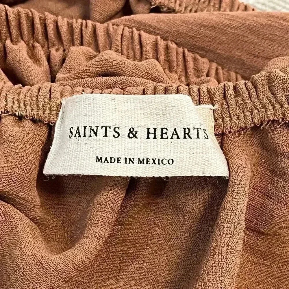 Saints & Hearts Brown Off Shoulder Layered Bell Sleeve Crop Top Medium - Picture 4 of 6